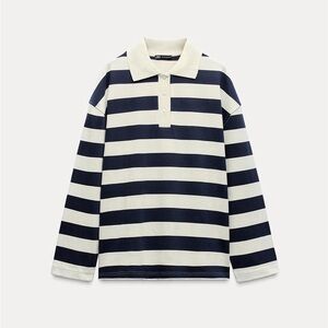 Zara Navy and White Striped Button Down Shirt